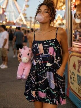 MARCS Navy Sundress with Pastel Pink, Mint & Lavender Geometric Print